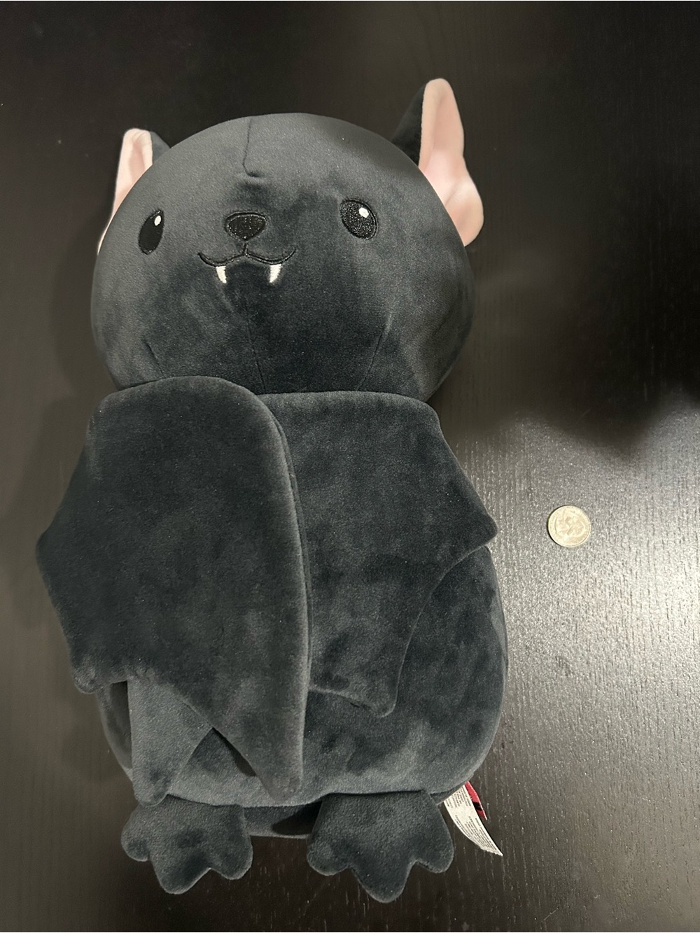 Fiesta Plush Bat - Charcoal Gray with Pink Tag Accent